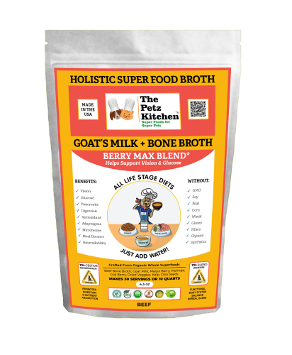 Goats Milk + Bone Broth Berry Max Antioxidant Vision & Glucose Support Broth* The Petz Kitchen Dog & Cat Holistic Super Foods*