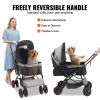 Pet Stroller, 4 Wheels Dog Stroller Rotate with Brakes, 44lbs Weight Capacity, Puppy Stroller with Reversible Handlebar, Storage Basket and Zipp
